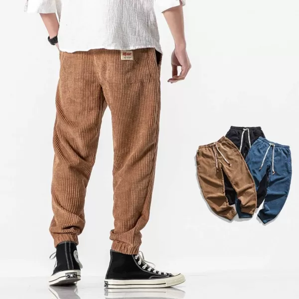 Gihuo Men's Athletic Corduroy Jogger Pants Drawstring Elastic Waist Baggy Sweatpants
