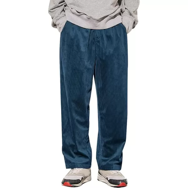 Gihuo Mens Corduroy Pants Elastic Waist Sweatpants Vintage Cargo Sweatpants Loose Wide Leg Pants Hip Pop Streetwear