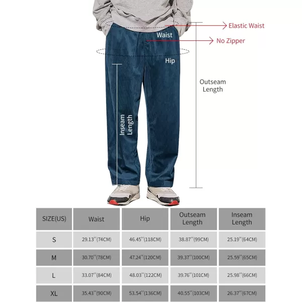 Gihuo Mens Corduroy Pants Elastic Waist Sweatpants Vintage Cargo Sweatpants Loose Wide Leg Pants Hip Pop Streetwear