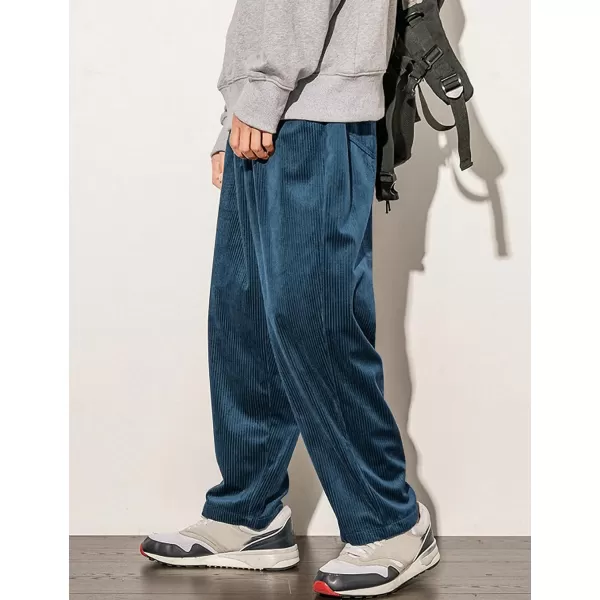 Gihuo Mens Corduroy Pants Elastic Waist Sweatpants Vintage Cargo Sweatpants Loose Wide Leg Pants Hip Pop Streetwear