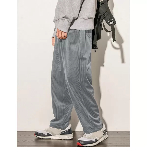 Gihuo Mens Corduroy Pants Elastic Waist Sweatpants Vintage Cargo Sweatpants Loose Wide Leg Pants Hip Pop Streetwear