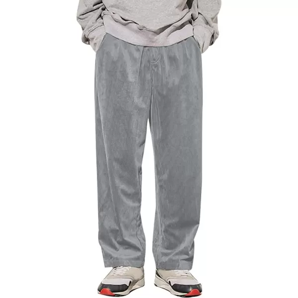 Gihuo Mens Corduroy Pants Elastic Waist Sweatpants Vintage Cargo Sweatpants Loose Wide Leg Pants Hip Pop Streetwear