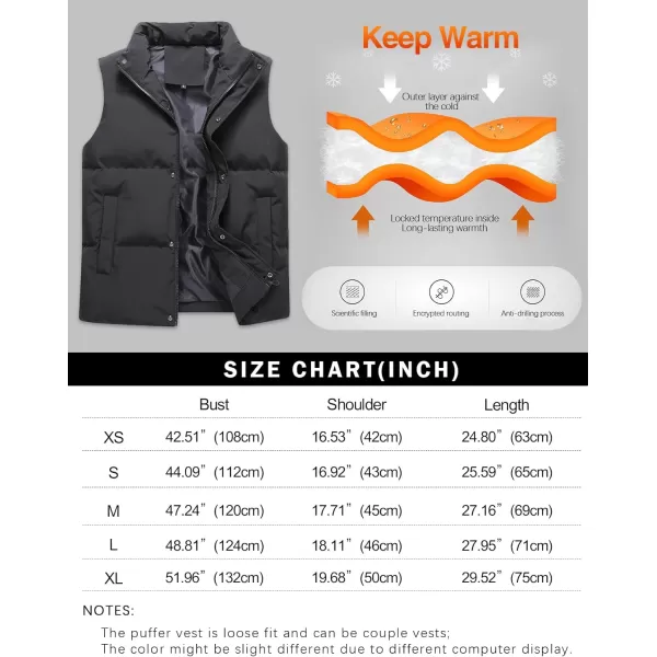 Gihuo Mens Puffer Vest Winter Padded Gilet Stand Collar Sleeveless Quilted Jackets Full Zip Coats Warm Outerwear