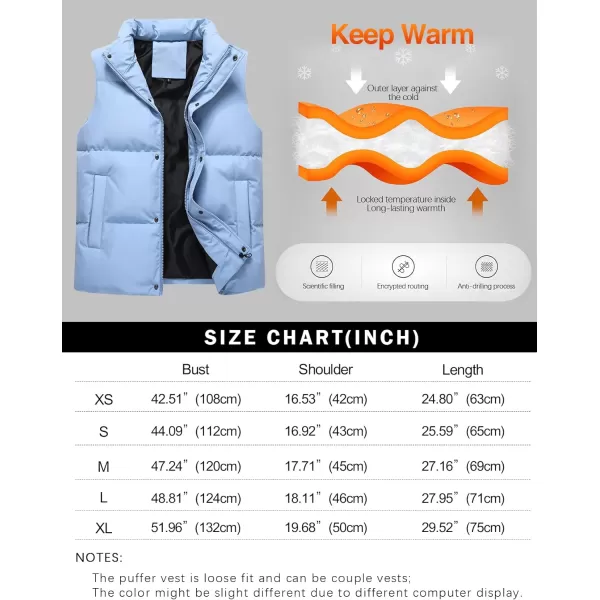 Gihuo Mens Puffer Vest Winter Padded Gilet Stand Collar Sleeveless Quilted Jackets Full Zip Coats Warm Outerwear