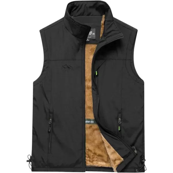 Gihuo Men's Sherpa Lined Fleece Vest Winter Fishing Travel Utility Vest Gilet