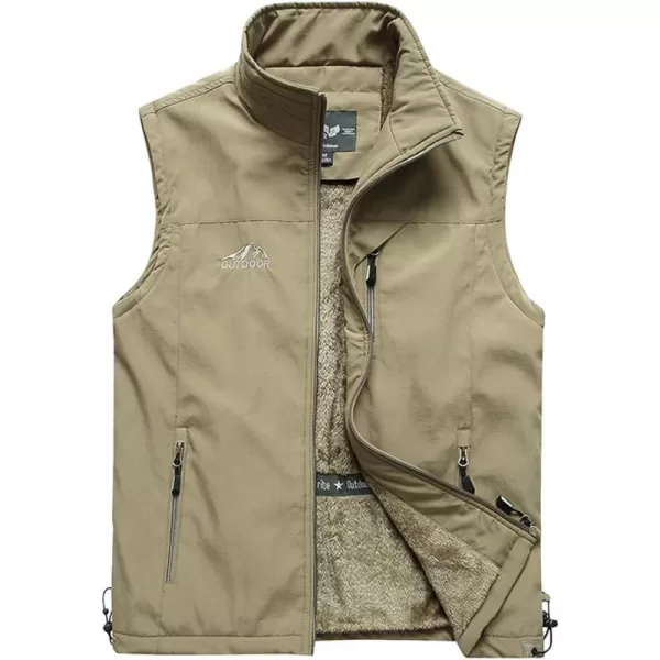 Gihuo Men's Sherpa Lined Fleece Vest Winter Fishing Travel Utility Vest Gilet