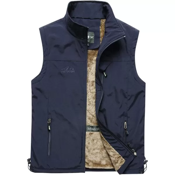 Gihuo Men's Sherpa Lined Fleece Vest Winter Fishing Travel Utility Vest Gilet