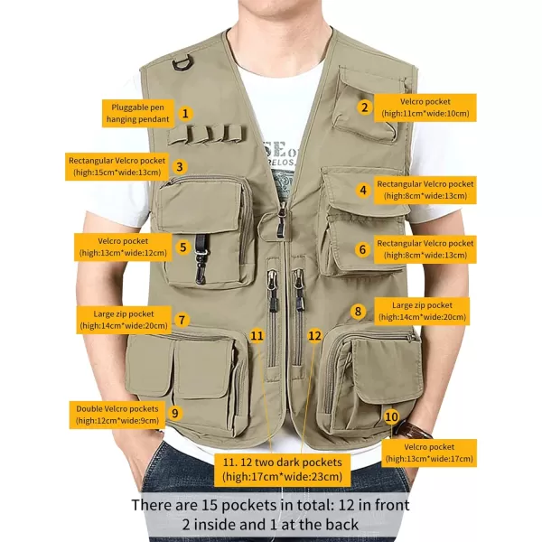 Gihuo Men's Utility Pockets Fly Fishing Safari Photo Travel Cargo Vest