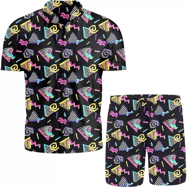 Gihuo Men's Vintage 2 Pieces Shirts and Shorts Matching Set Retro 80s Button Down Shirt Hawaiian Beach Suits 80s 90s Outfit