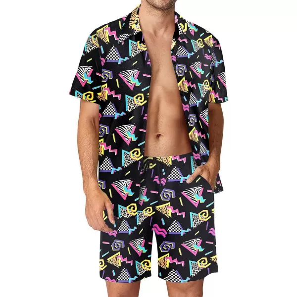 Gihuo Men's Vintage 2 Pieces Shirts and Shorts Matching Set Retro 80s Button Down Shirt Hawaiian Beach Suits 80s 90s Outfit