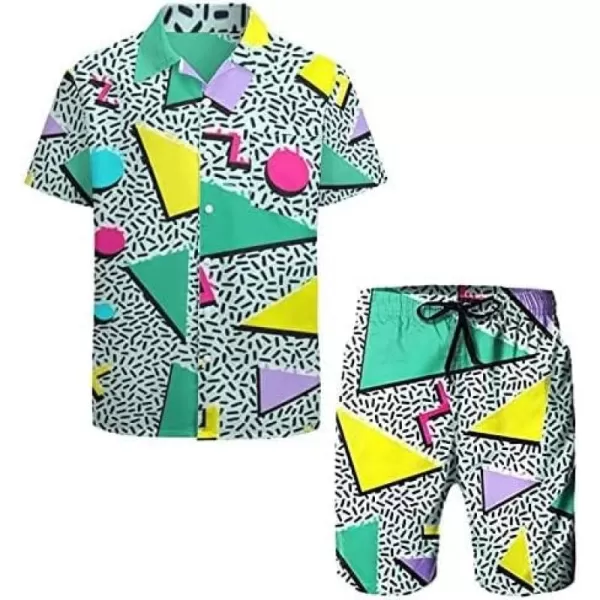 Gihuo Men's Vintage 2 Pieces Shirts and Shorts Matching Set Retro 80s Button Down Shirt Hawaiian Beach Suits 80s 90s Outfit