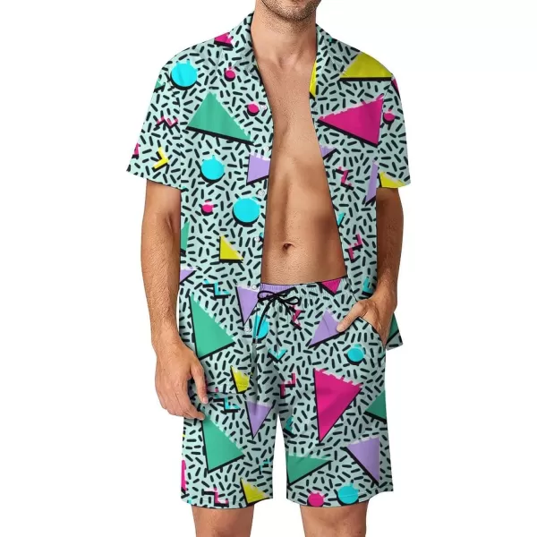 Gihuo Men's Vintage 2 Pieces Shirts and Shorts Matching Set Retro 80s Button Down Shirt Hawaiian Beach Suits 80s 90s Outfit