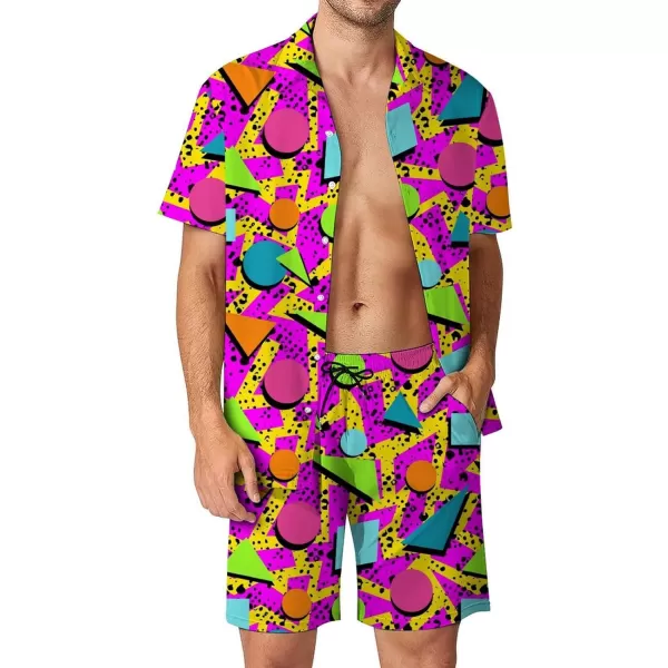 Gihuo Men's Vintage 2 Pieces Shirts and Shorts Matching Set Retro 80s Button Down Shirt Hawaiian Beach Suits 80s 90s Outfit