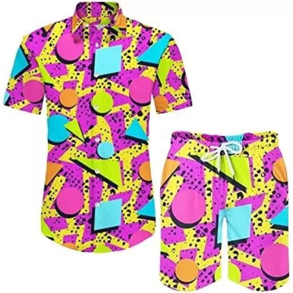 Gihuo Men's Vintage 2 Pieces Shirts and Shorts Matching Set Retro 80s Button Down Shirt Hawaiian Beach Suits 80s 90s Outfit