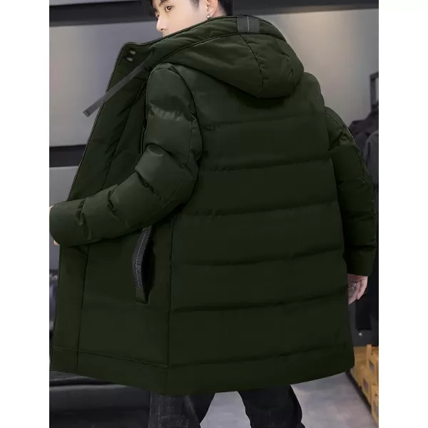 Gihuo Men's Winter Puffer Jacket Hooded Zip Up Long Coat Warm Padded Coats Quilted Jackets with Pockets