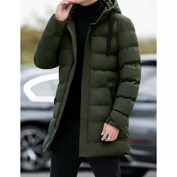 Gihuo Men's Winter Puffer Jacket Hooded Zip Up Long Coat Warm Padded Coats Quilted Jackets with Pockets