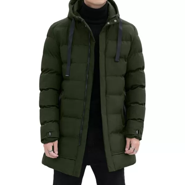 Gihuo Men's Winter Puffer Jacket Hooded Zip Up Long Coat Warm Padded Coats Quilted Jackets with Pockets
