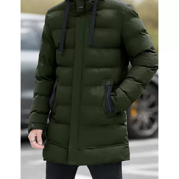 Gihuo Men's Winter Puffer Jacket Hooded Zip Up Long Coat Warm Padded Coats Quilted Jackets with Pockets
