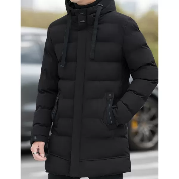 Gihuo Men's Winter Puffer Jacket Hooded Zip Up Long Coat Warm Padded Coats Quilted Jackets with Pockets