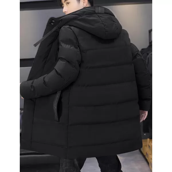 Gihuo Men's Winter Puffer Jacket Hooded Zip Up Long Coat Warm Padded Coats Quilted Jackets with Pockets