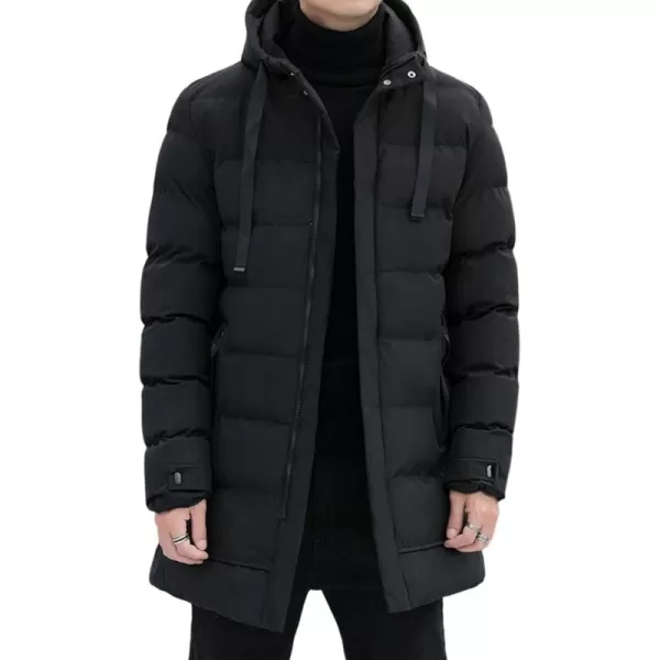 Gihuo Men's Winter Puffer Jacket Hooded Zip Up Long Coat Warm Padded Coats Quilted Jackets with Pockets