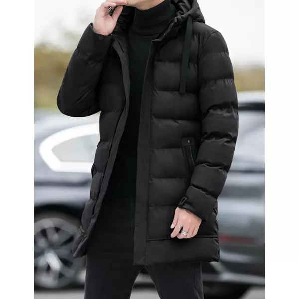 Gihuo Men's Winter Puffer Jacket Hooded Zip Up Long Coat Warm Padded Coats Quilted Jackets with Pockets
