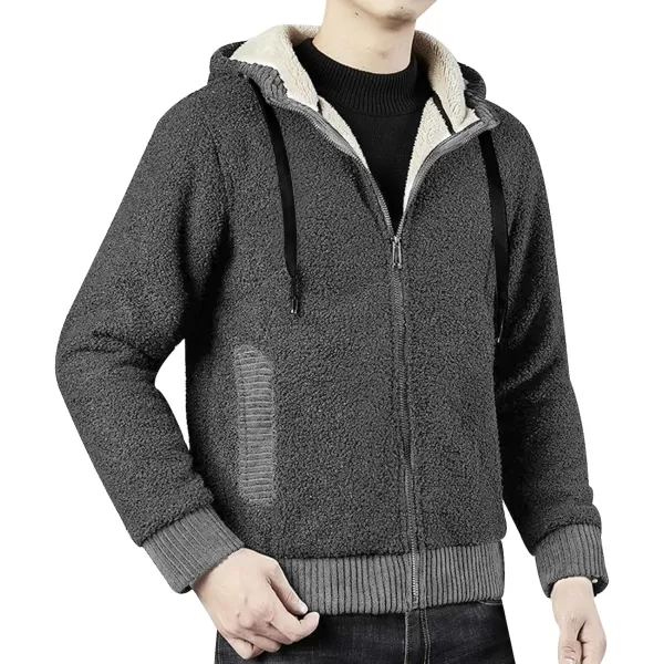 Gihuo Men's Winter Sherpa Lined Hoodie Zip Up Sweatshirt Warm Jacket)