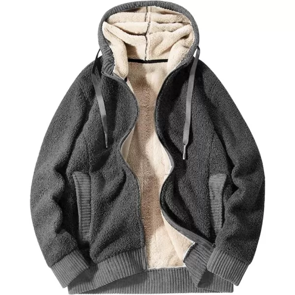Gihuo Men's Winter Sherpa Lined Hoodie Zip Up Sweatshirt Warm Jacket)