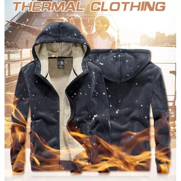 Gihuo Men's Winter Sherpa Lined Hoodie Zip Up Sweatshirt Warm Jacket)
