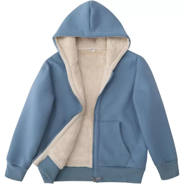 Gihuo Unisex Boy's Girls Winter Warm Sherpa Lined Zip Up Sweatshirt Fleece Jacket