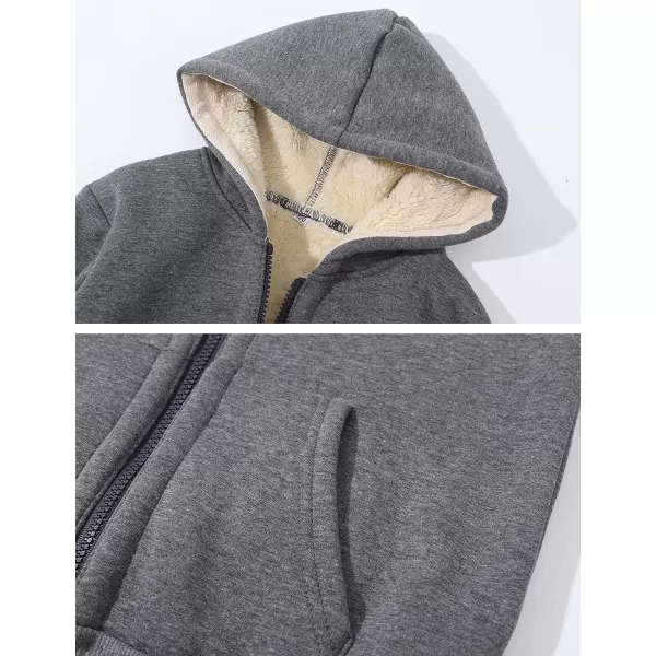 Gihuo Unisex Boy's Girls Winter Warm Sherpa Lined Zip Up Sweatshirt Fleece Jacket