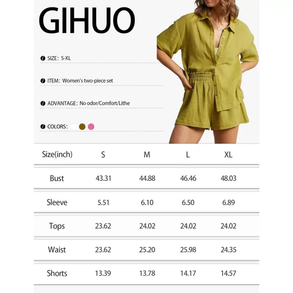 Gihuo Women 2 Piece Button Down Blouse and Short Set Matching Sets Summer Pajamas Set Loungewear