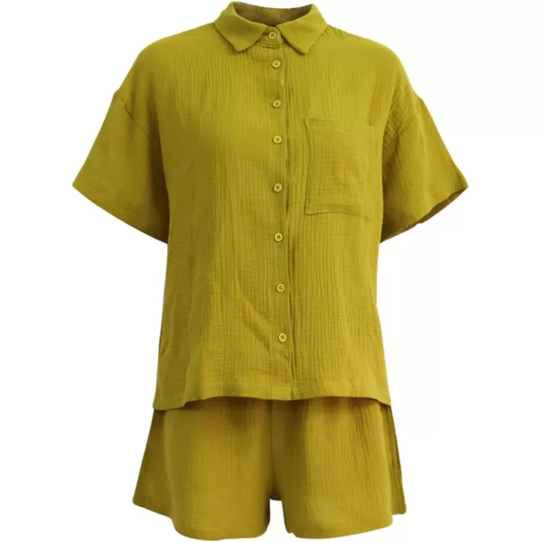 Gihuo Women 2 Piece Button Down Blouse and Short Set Matching Sets Summer Pajamas Set Loungewear