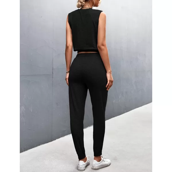 Gihuo Women 2 Piece Outfit Sets Sleeveless Crop Tops Tracksuit Long Jogger Pants with Pockets Sweatsuits Lounge Sets