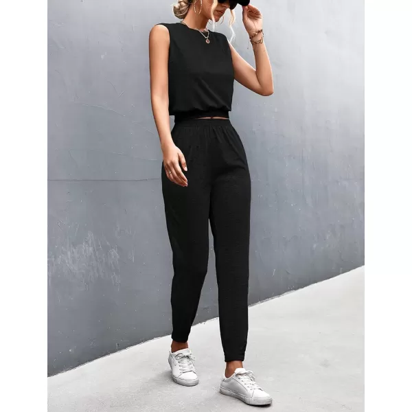 Gihuo Women 2 Piece Outfit Sets Sleeveless Crop Tops Tracksuit Long Jogger Pants with Pockets Sweatsuits Lounge Sets