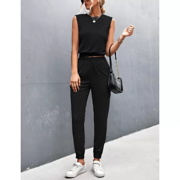 Gihuo Women 2 Piece Outfit Sets Sleeveless Crop Tops Tracksuit Long Jogger Pants with Pockets Sweatsuits Lounge Sets