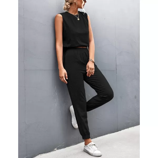 Gihuo Women 2 Piece Outfit Sets Sleeveless Crop Tops Tracksuit Long Jogger Pants with Pockets Sweatsuits Lounge Sets