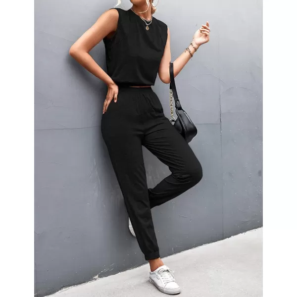 Gihuo Women 2 Piece Outfit Sets Sleeveless Crop Tops Tracksuit Long Jogger Pants with Pockets Sweatsuits Lounge Sets