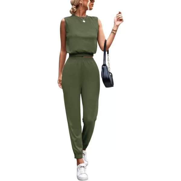Gihuo Women 2 Piece Outfit Sets Sleeveless Crop Tops Tracksuit Long Jogger Pants with Pockets Sweatsuits Lounge Sets