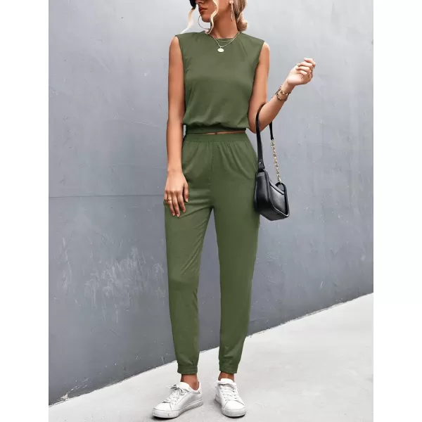 Gihuo Women 2 Piece Outfit Sets Sleeveless Crop Tops Tracksuit Long Jogger Pants with Pockets Sweatsuits Lounge Sets