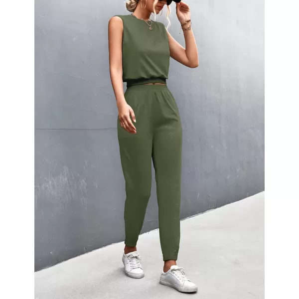 Gihuo Women 2 Piece Outfit Sets Sleeveless Crop Tops Tracksuit Long Jogger Pants with Pockets Sweatsuits Lounge Sets