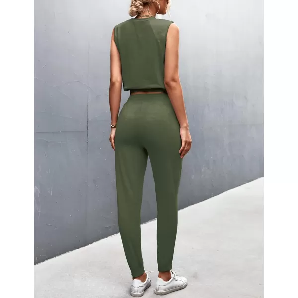 Gihuo Women 2 Piece Outfit Sets Sleeveless Crop Tops Tracksuit Long Jogger Pants with Pockets Sweatsuits Lounge Sets