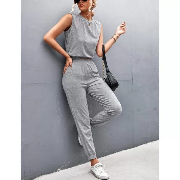 Gihuo Women 2 Piece Outfit Sets Sleeveless Crop Tops Tracksuit Long Jogger Pants with Pockets Sweatsuits Lounge Sets