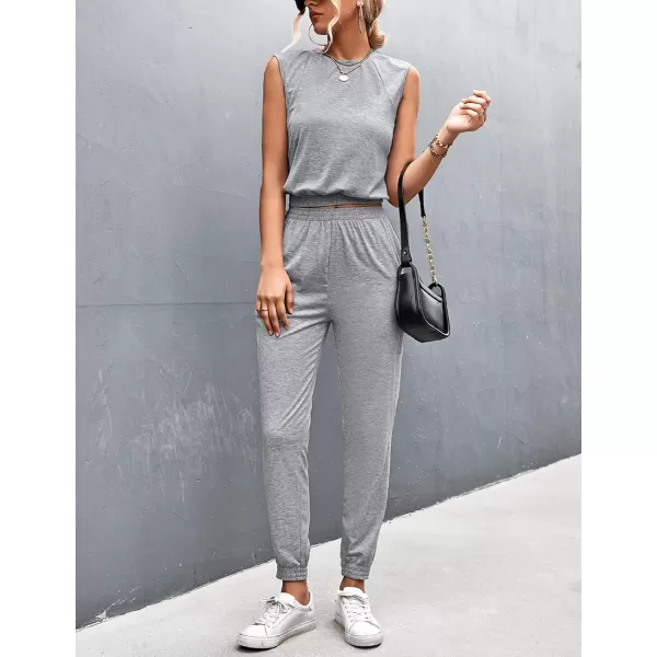 Gihuo Women 2 Piece Outfit Sets Sleeveless Crop Tops Tracksuit Long Jogger Pants with Pockets Sweatsuits Lounge Sets
