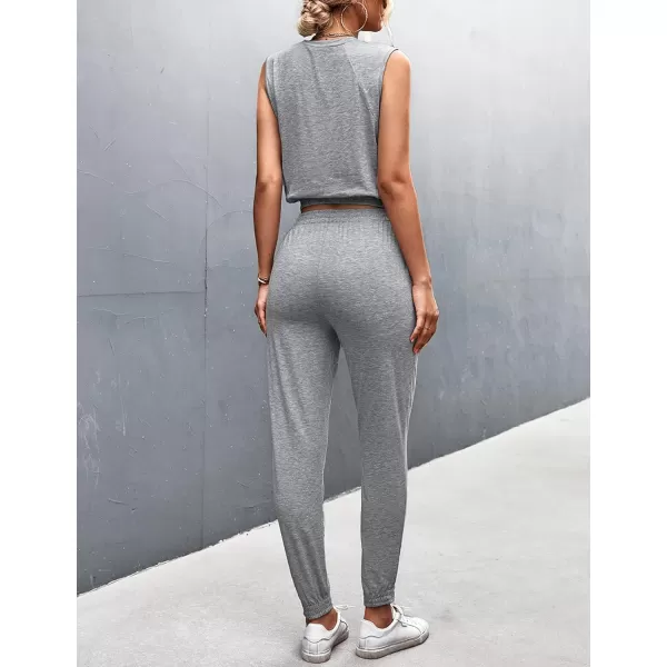 Gihuo Women 2 Piece Outfit Sets Sleeveless Crop Tops Tracksuit Long Jogger Pants with Pockets Sweatsuits Lounge Sets