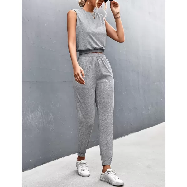 Gihuo Women 2 Piece Outfit Sets Sleeveless Crop Tops Tracksuit Long Jogger Pants with Pockets Sweatsuits Lounge Sets