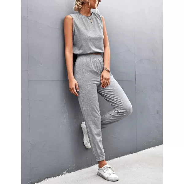 Gihuo Women 2 Piece Outfit Sets Sleeveless Crop Tops Tracksuit Long Jogger Pants with Pockets Sweatsuits Lounge Sets