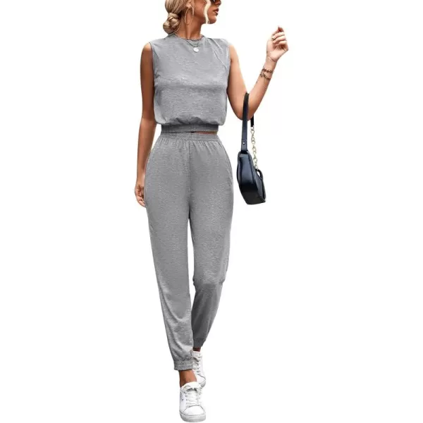 Gihuo Women 2 Piece Outfit Sets Sleeveless Crop Tops Tracksuit Long Jogger Pants with Pockets Sweatsuits Lounge Sets