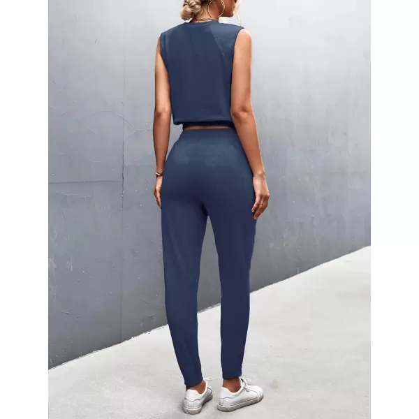 Gihuo Women 2 Piece Outfit Sets Sleeveless Crop Tops Tracksuit Long Jogger Pants with Pockets Sweatsuits Lounge Sets