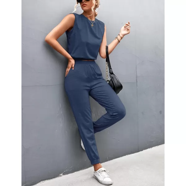 Gihuo Women 2 Piece Outfit Sets Sleeveless Crop Tops Tracksuit Long Jogger Pants with Pockets Sweatsuits Lounge Sets